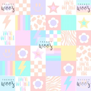 Patchwork Geo Retro 90s 00s Y2K Rainbow Pastel Seamless Pattern / Fabric Design / Surface Pattern / Digital Paper / Digital Pattern