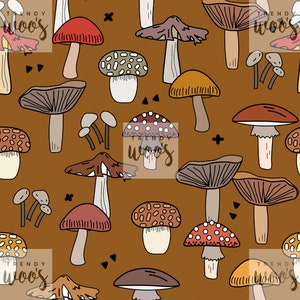 Boho Bohemian Vintage Mushrooms Outdoors Scandi Seamless Pattern / Fabric Design / Surface Pattern / Digital Paper / Digital Pattern