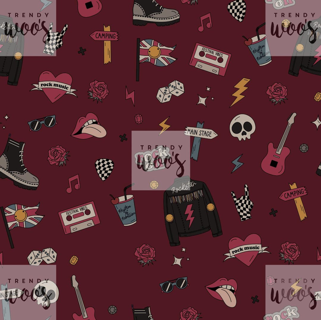 Pink Concert Pattern British Music Festival Rock Concert Punk Skull Halloween Dark Seamless ...