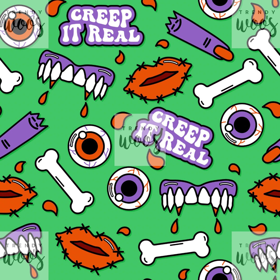 Creep It Real Halloween Body Parts Retro Spooky Green Seamless Pattern