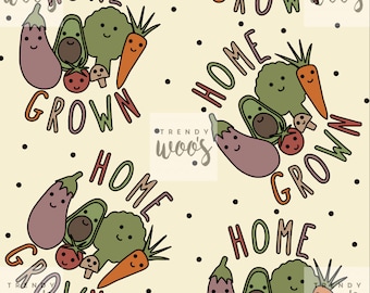 Home Grown Vegetables Kawaii Retro Boho Bohemian Cute Kids Baby Seamless Pattern / Fabric Design / Surface Pattern / Digital Pattern