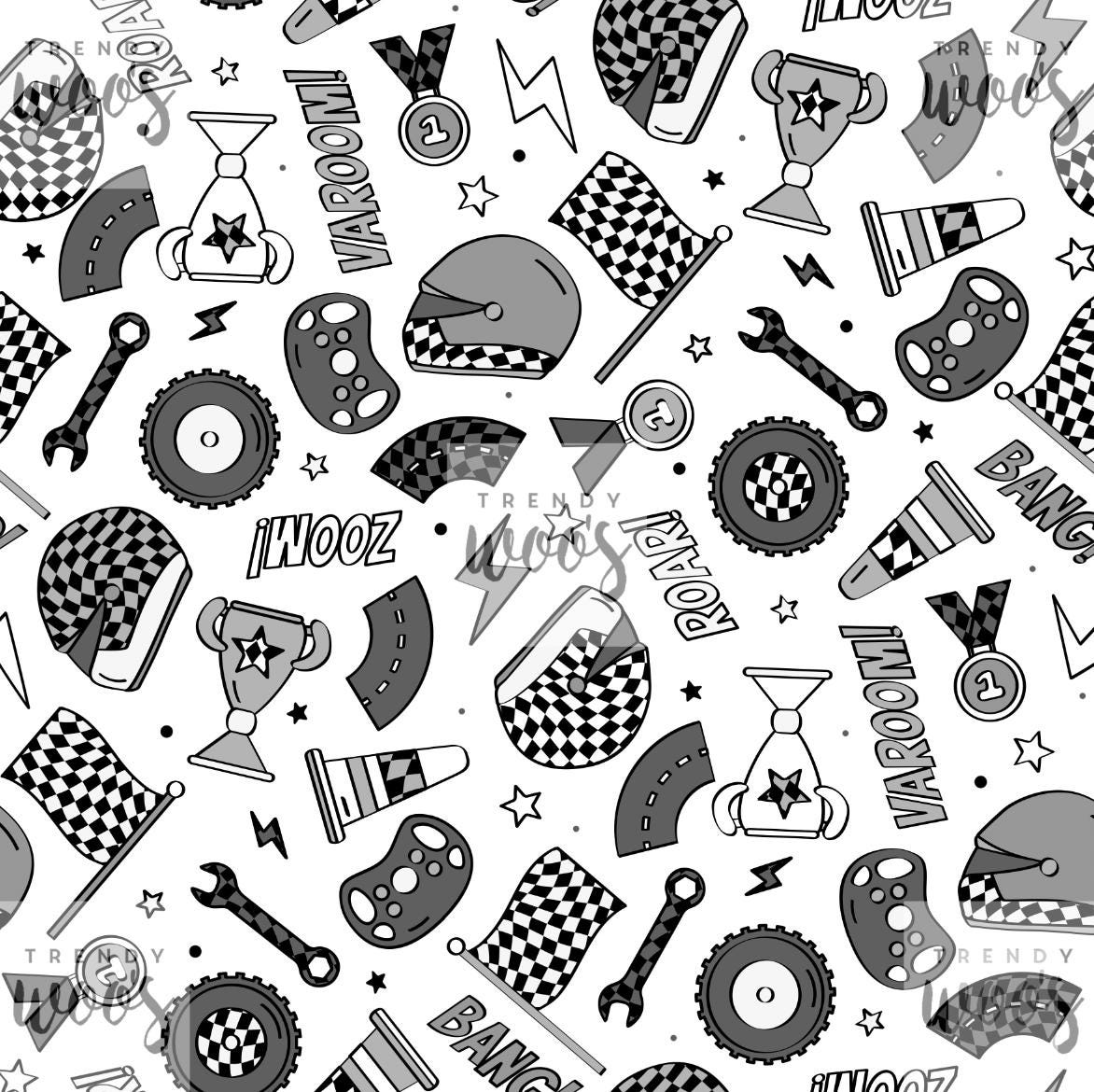 Mercedes Racing Patterns Motorsport Race Racing Car Sport Boys Retro Vintage Neutral Monochrome ...