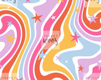 Retro Stripes Abstract Waves Stars 70s 80s 90s Seamless Pattern / Fabric Design / Surface Pattern / Digital Paper / Digital Pattern