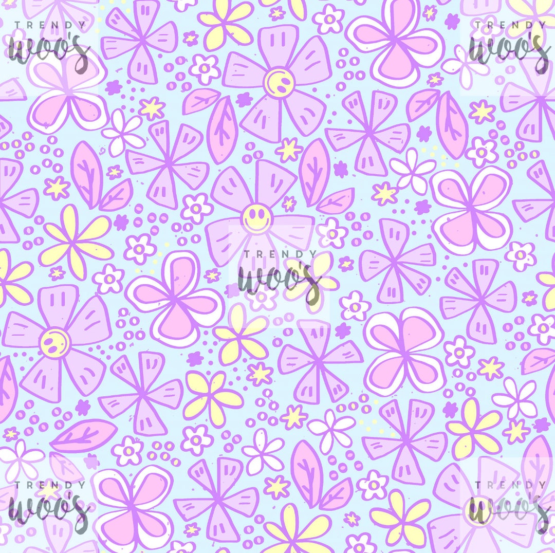Flowers Daisy Floral Lilac Y2K Retro Smile 90s 00s Seamless Pattern ...