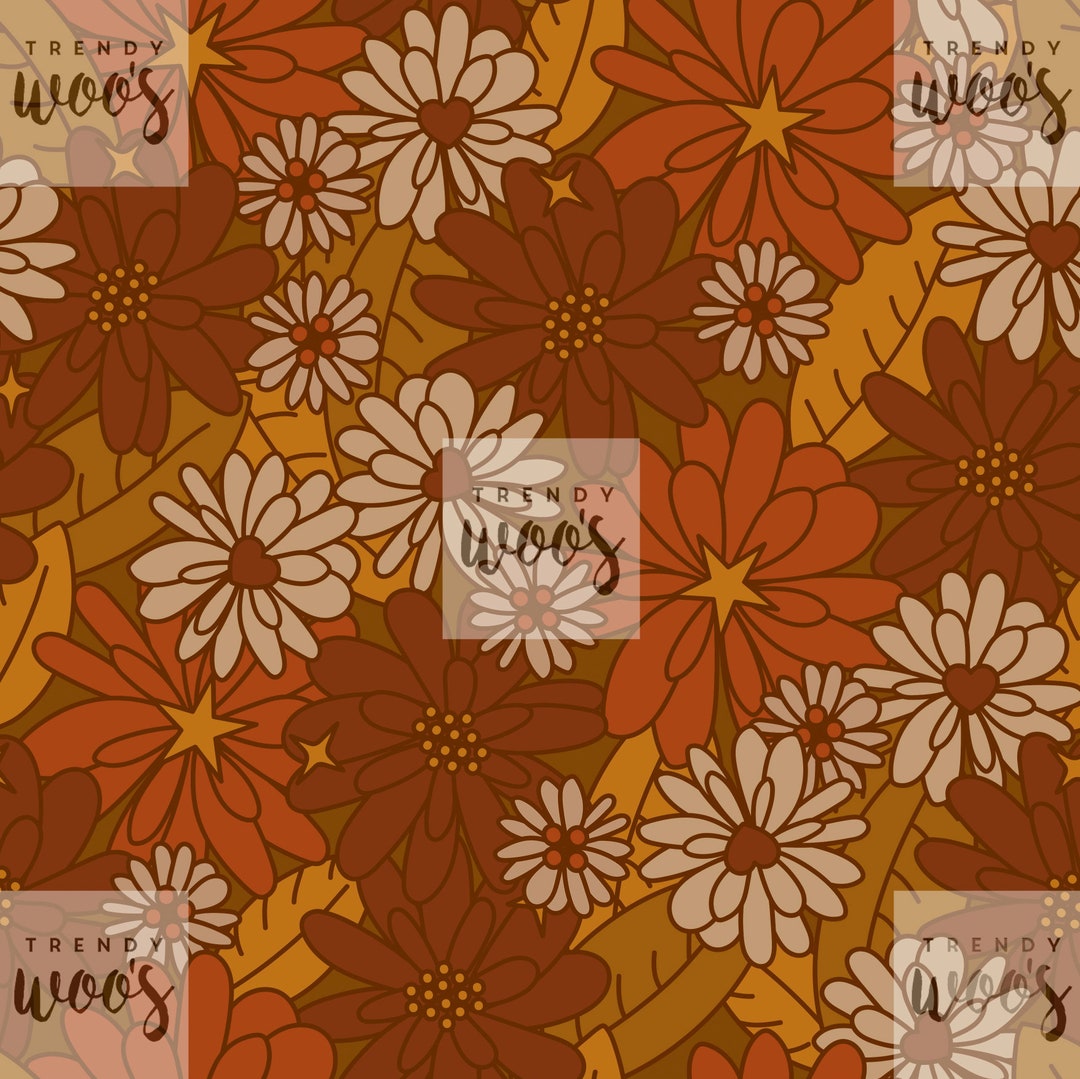 70s Floral Vintage Spring Summer Boho Retro Flower Seventies Fall Brown ...