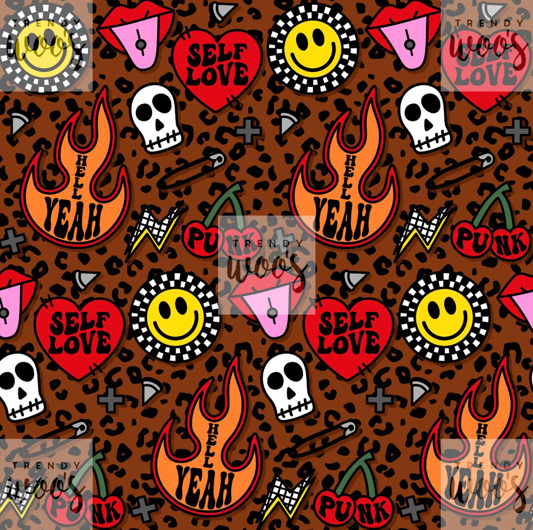 Retro Alernative Punk Icons Skulls Rock and Roll Seamless Pattern ...