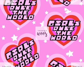 Girls Rule 90&#39;s Retro Seamless Pattern / Fabric Design / Surface Pattern / Digital Paper  / Digital Download / Digital Pattern