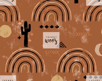 Sunset Boho Bohemian Retro Cactus Seamless Pattern / Fabric Design / Surface Pattern / Digital Paper / Digital Download / Digital Pattern