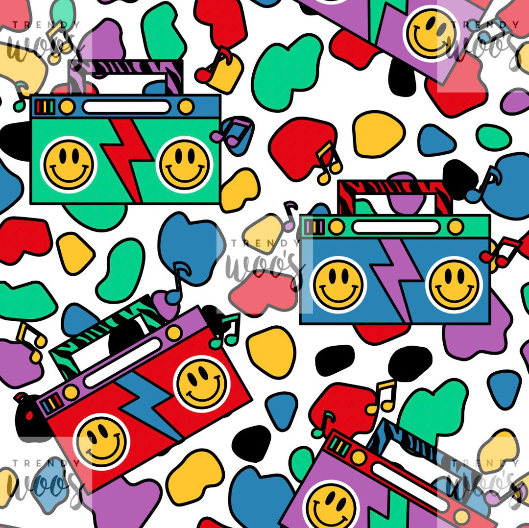 Boombox Music Rainbow Retro Music 80s 90s Seamless Pattern / Fabric ...