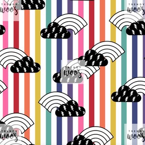 Rainbow Stripes Cloud Lightning Seamless Pattern / Fabric Design / Surface Pattern / Digital Paper / Digital Download / Digital Pattern