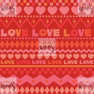 Fair Isle Valentinstag Nordische Strick-Liebe Retro Herz Rot Geometrisches Nahtloses Muster / Stoffdesign / Oberflächenmuster / Digitales Muster
