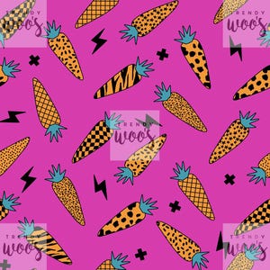 Easter Carrot Spring Veg Fall Geometric Retro 80s Leopard Print Pink Seamless Pattern / Fabric Design / Surface Pattern / Digital Pattern
