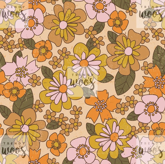 Retro 70s hippie orange flowers seamless pattern Vector Image