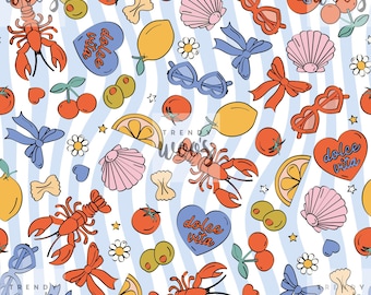 La Dolce Vita Italian Beach Summer Food Lobster Lemon Pasta Amalfi Coquette Shells Beach / Fabric Design / Surface Pattern / Digital Pattern