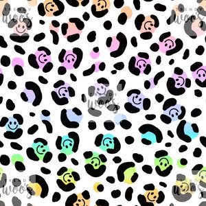 Leopard Print Animal Print Smile smile Retro 90s Ombre Rainbow Seamless Pattern / Fabric Design / Surface Pattern / Digital Pattern