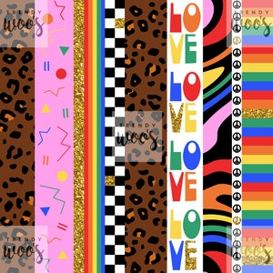 Retro Geometric Mix Pattern Leopard Print 80s 90s Rainbow LGBT Pride Seamless Pattern / Fabric Design / Surface Pattern / Digital Pattern