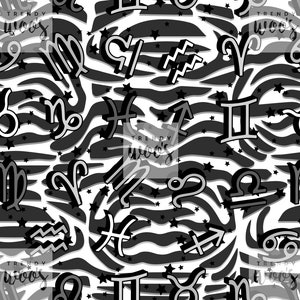 Star Signs Astronomy Zodiac Horoscope Monochrome Astrology Seamless Pattern / Fabric Design / Surface Pattern / Digital Pattern