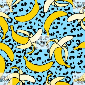 Bananas Pop Art Retro Leopard Seamless Pattern / Fabric Design / Surface Pattern / Digital Paper / Digital Download/ Digital Pattern