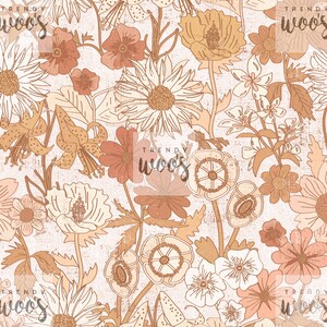 70s Vintage  Floral Wild Flowers Boho Bohemian Seamless Pattern / Fabric Design / Surface Pattern / Digital Paper / Digital Pattern
