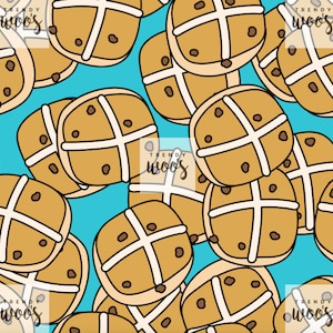 Hot Cross Buns Easter Christian Seamless Pattern / Fabric Design / Surface Pattern / Digital Paper  / Digital Download / Digital Pattern