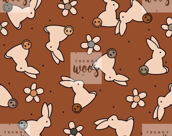 Bunny Rabbits Boho Bohemian Vintage Spring Easter Seamless Pattern / Fabric Design / Surface Pattern / Digital Paper / Digital Pattern