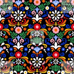 Hungarian Scandi Folk Flower Floral Vintage Retro Rainbow Seamless Pattern / Fabric Design / Surface Pattern / Digital Paper Digital Pattern