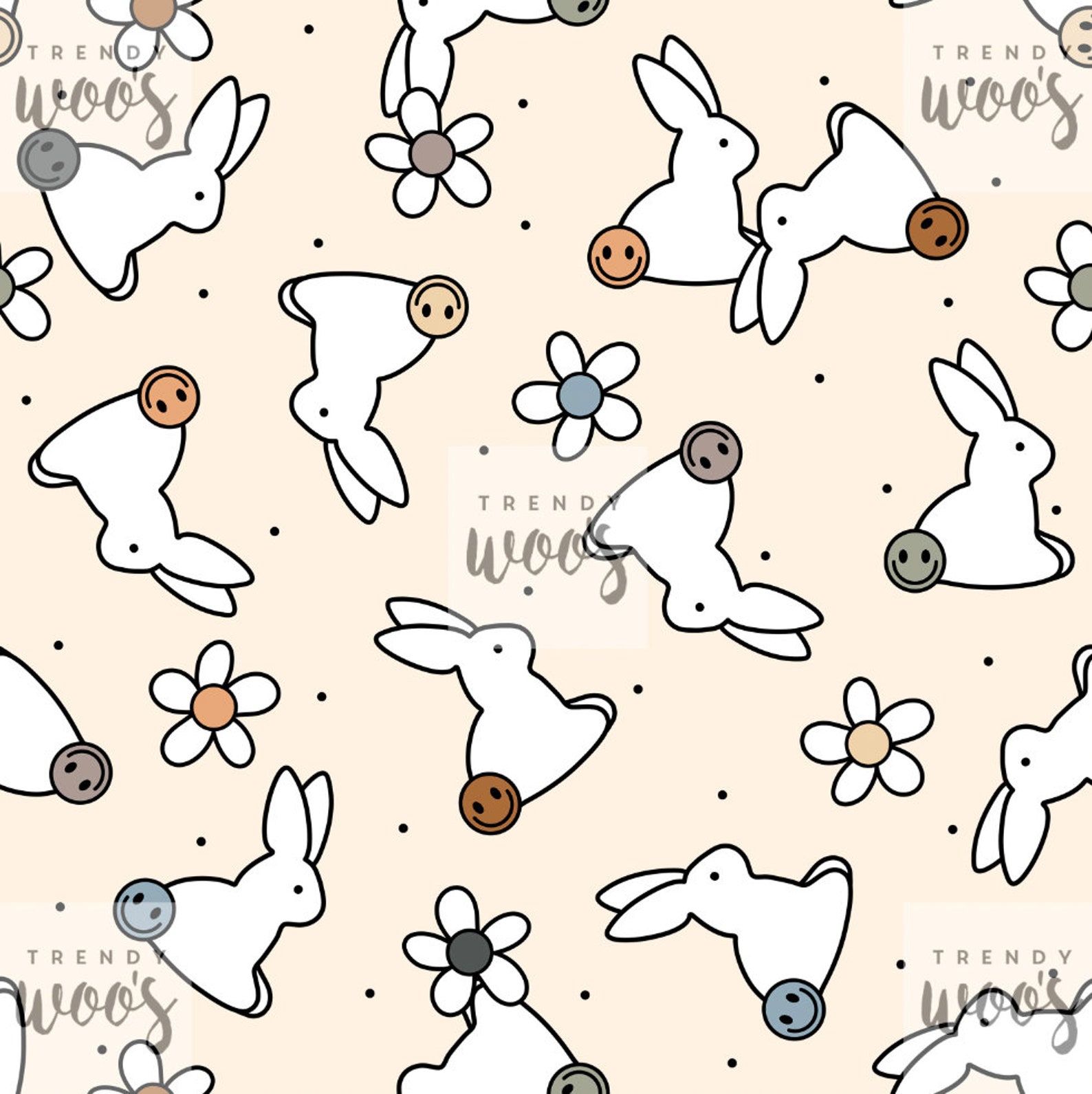 Bunny Rabbits Boho Bohemian Vintage Spring Easter Seamless - Etsy UK