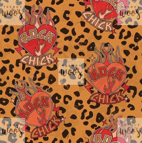 Rock Chick Punk Love Hearts Leopard Print Flame Retro Seamless