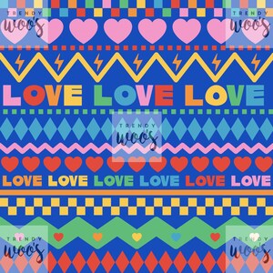 Fair Isle Valentines Regenbogen Pride LGBTQIA Nordic Knit Love Retro Herz Nahtloses Muster / Stoffdesign / Oberflächenmuster / Digitales Muster