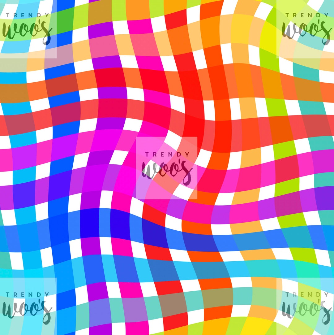 Rainbow Check Pattern Bright Rainbow Retro Gingham Check Wave 70's Dopamine Neon Seamless ...