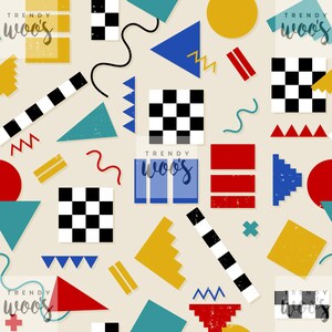 Retro Shapes Abstract Rainbow Primary Rainbow 80s 90s Seamless Pattern / Fabric Design / Surface Pattern / Digital Paper / Digital Pattern
