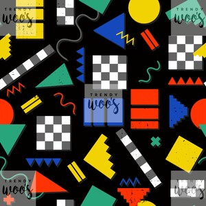 Retro Shapes Abstract Rainbow Primary Rainbow 80s 90s Seamless Pattern / Fabric Design / Surface Pattern / Digital Paper / Digital Pattern