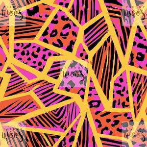 Animal Print Splice Leopard Zebra Abstract Summer Pink Yellow Neon Seamless Pattern / Fabric Design / Surface Pattern / Digital Pattern