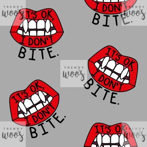 It&#39;s Ok, I Don&#39;t Bite. Alternative Punk Halloween Fangs Lips Vampire Seamless Pattern / Fabric Design / Surface Pattern / Digital Pattern