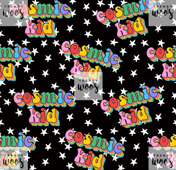 Cosmic Kid Rainbow Space Retro Seamless Pattern / Fabric Design.