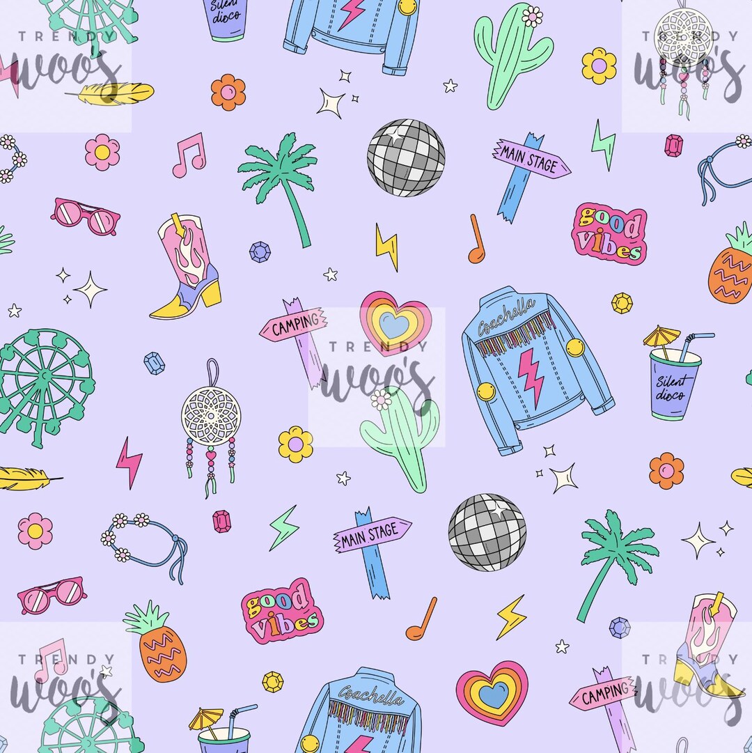 Rave Pattern Festival Party Disco Music Rave Palm Springs Summer Boho Pastel Lilac ...