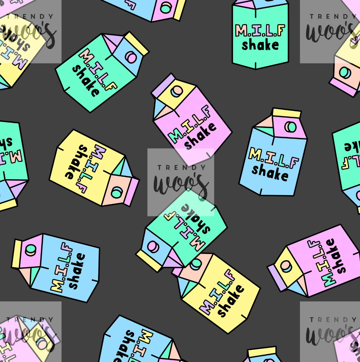 MILF shake Adult Humour Pun Slogan Pastel Mom Mum Seamless Pattern / Fabric Design / Surface Pattern / Digital Pattern