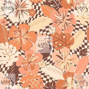Tropical Floral Exotic Flower Surf Monstera Summer Beach Retro Boho Seamless Pattern / Fabric Design / Surface Pattern / Digital