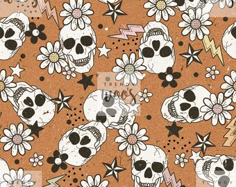 Skulls Alternative Punk Gothic Foral Rock and Roll Boho Bohemian Seamless Pattern / Fabric Design / Surface Pattern / Digital Pattern
