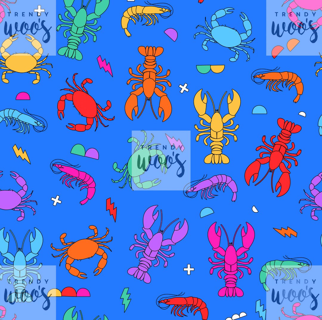 Crustacean Summer Beach Crab Lobster Shrimp Prawn Retro Rainbow ...