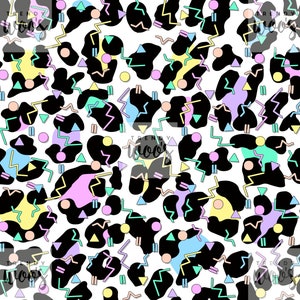 Leopard Print Memphis Animal Print Shapes 80s 90s Pastel Retro Seamless Pattern / Fabric Design / Surface Pattern / Digital Pattern