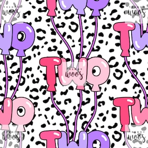 Age Two 2 Birthday Party Leopard Print Seamless Pattern / Fabric Design / Surface Pattern / Digital Pattern / Digital Pattern