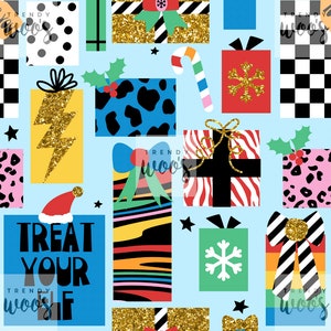 Christmas Xmas Present Winter Fall Retro Rainbow 80s 90s Y2K Seamless Pattern / Fabric Design / Surface Pattern / Digital Pattern