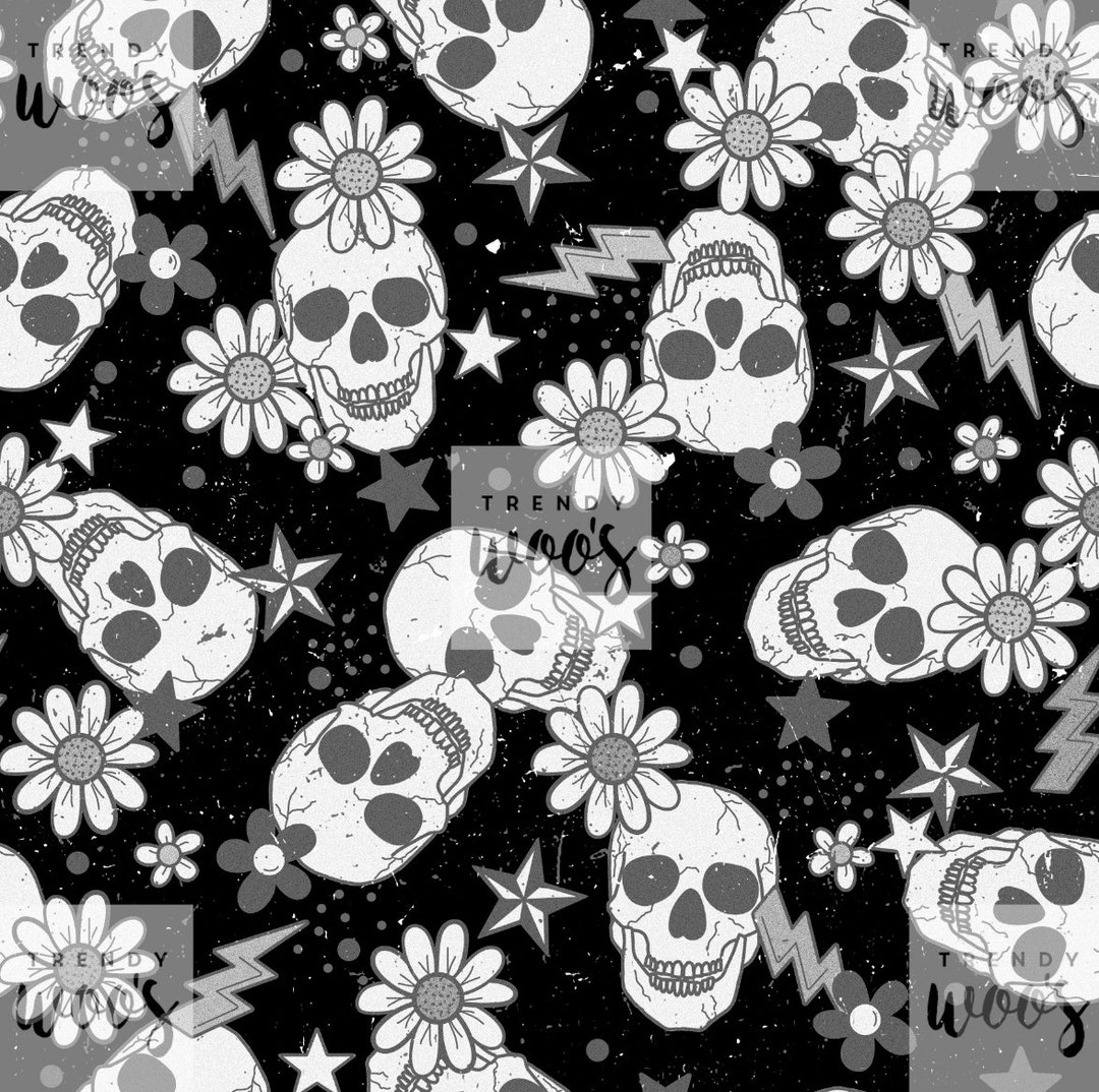 Skulls Alternative Punk Gothic Foral Rock and Roll Monochrome Rock ...
