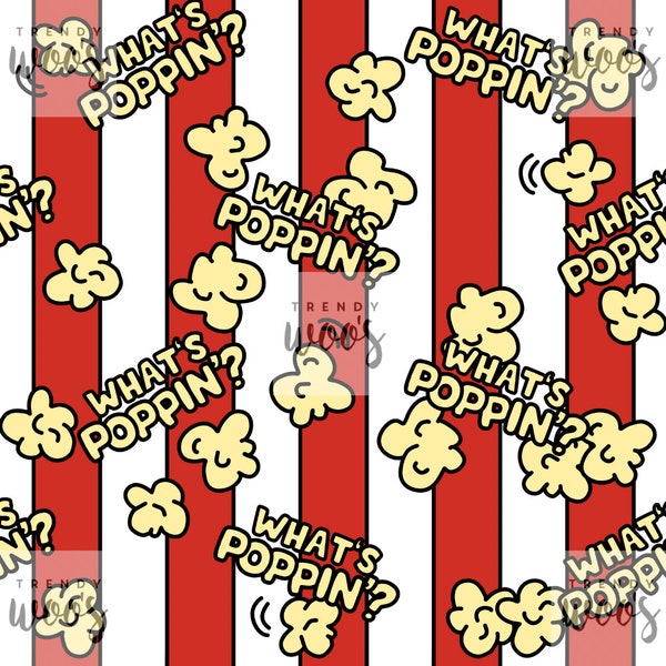 Retro Popcorn What's Poppin' Slogan Seamless Pattern / Fabric Design / Surface Pattern / Digital Paper / Digital Download / Digital Pattern