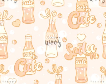 Soda Fizzy Drink Cute Peach Retro Vintage Baby Seamless Pattern / Fabric Design / Surface Pattern / Digital Pattern