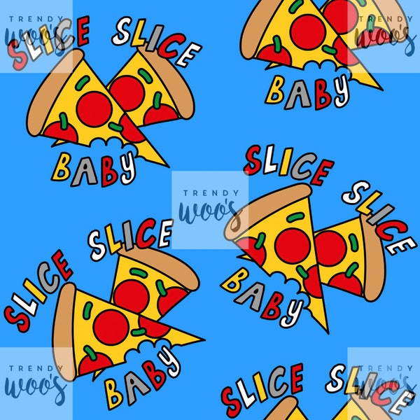 Slice Slice Baby Pizza Fast Food Humour Pun Retro Slogan Seamless Pattern / Fabric Design / Surface Pattern / Digital Pattern