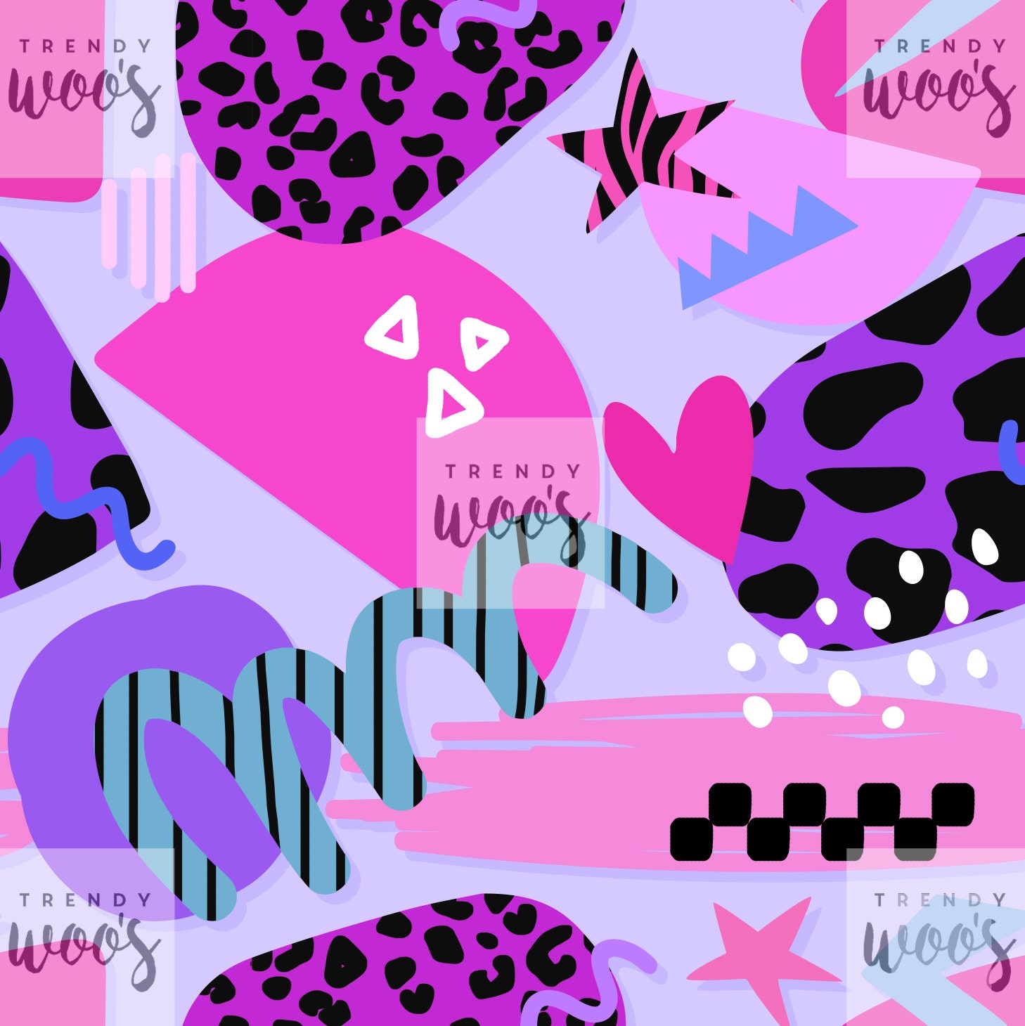 80s 90s Abstract Retro Shapes Memphis Cute Pink Girl Seamless Pattern /  Fabric Design / Surface Pattern / Digital Pattern / Digital Pattern 