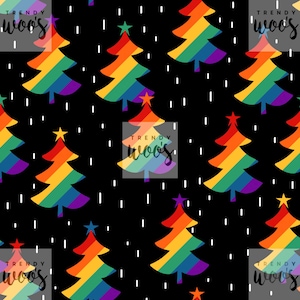 Retro Xmas Christmas Trees Rainbow Stripe Scandi Bright Seamless Pattern / Fabric Design / Surface Pattern / Digital Paper / Digital Pattern