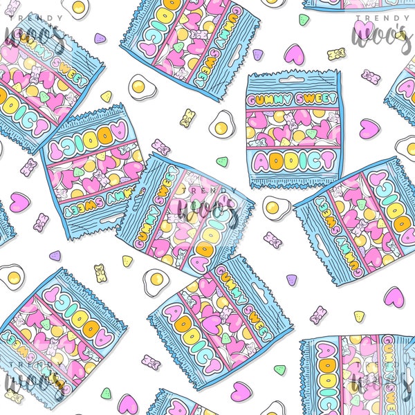 Gummy Sweet Addict Candy Rainbow Pastel Cute Retro Seamless Pattern / Fabric Design / Surface Pattern / Digital Pattern